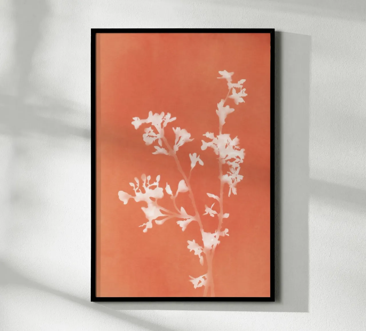 Cianotipo floreale arancione poster con telaio in plastica da amini54