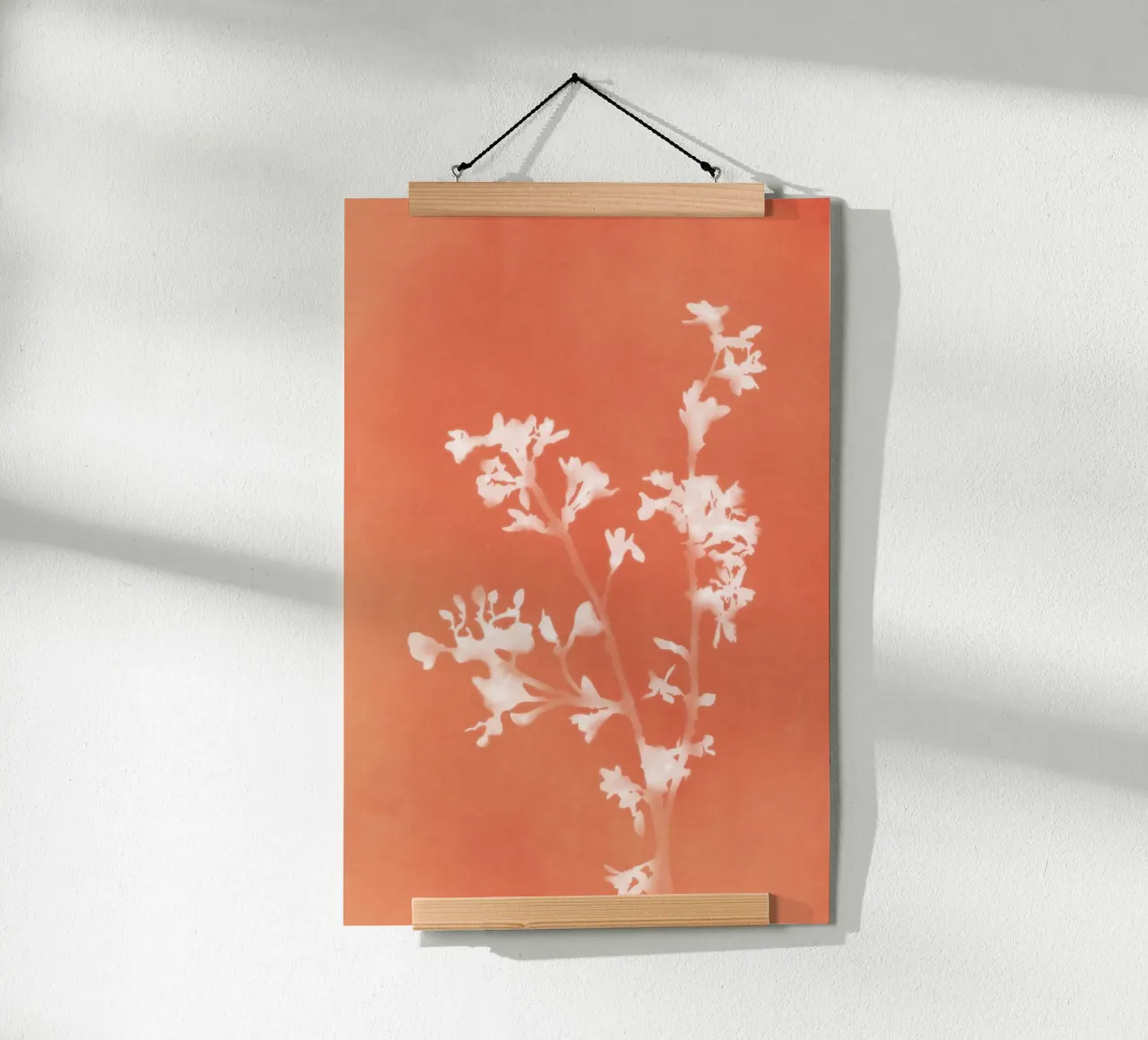 Cianotipo floreale arancione poster con telaio in plastica da amini54