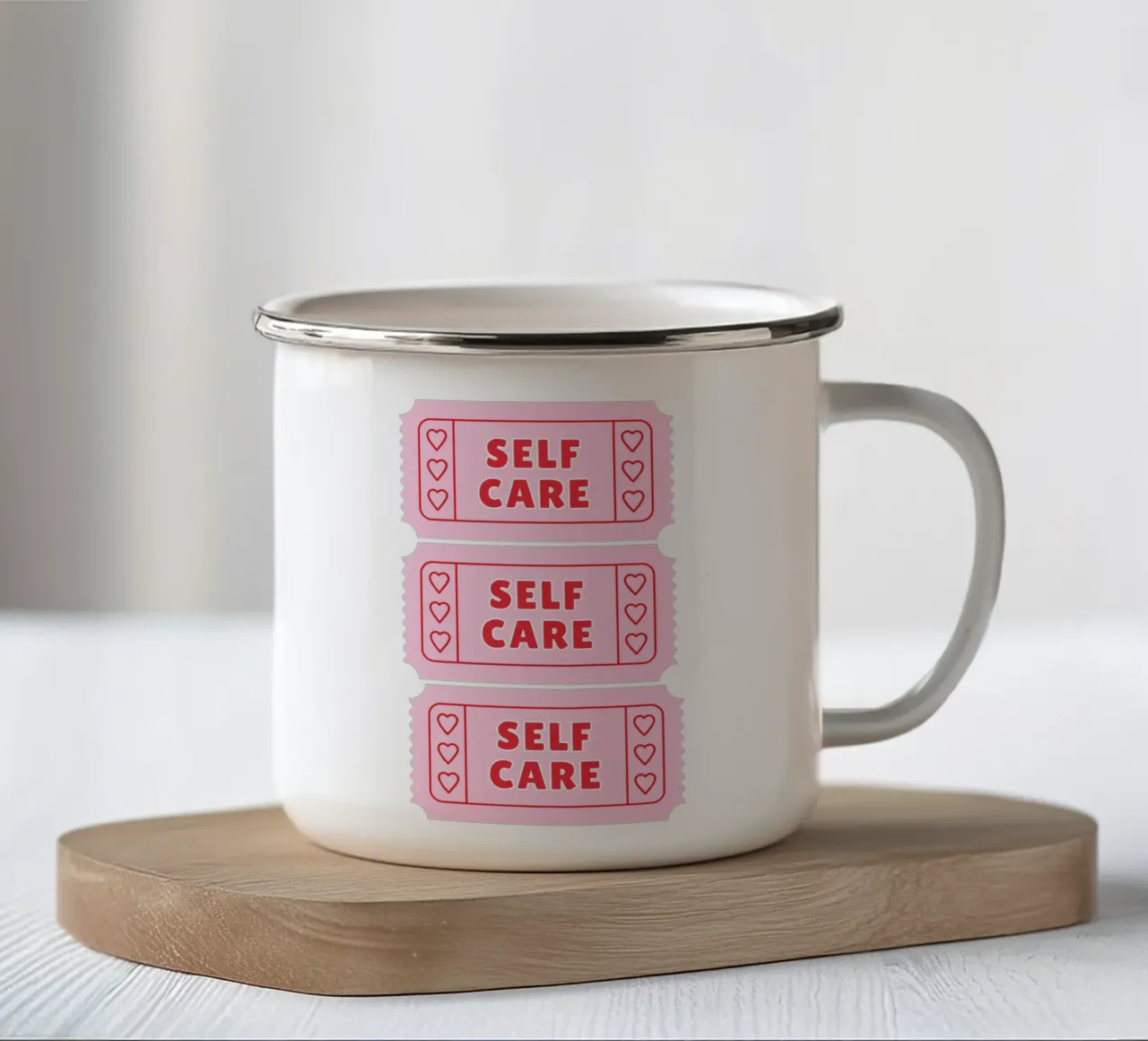 Stampa sulla cura di sé in rosa e rosso tazza in smalto da pdigitalprints