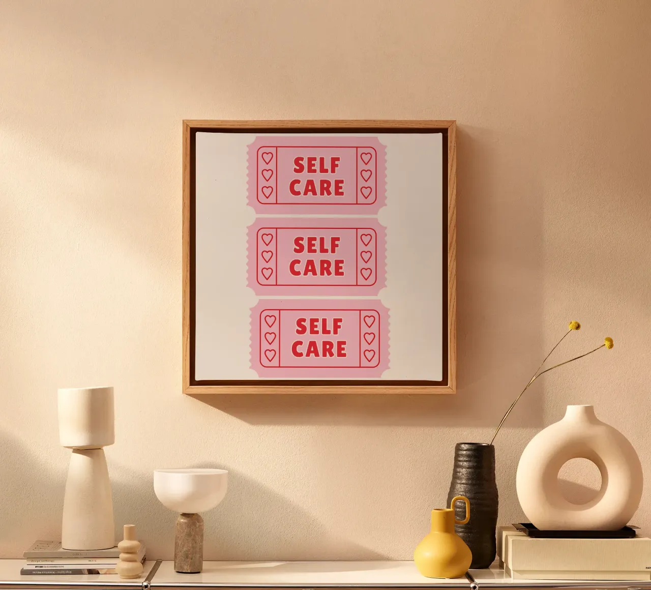 Stampa sulla cura di sé in rosa e rosso tela con Cornice a cassetta da pdigitalprints