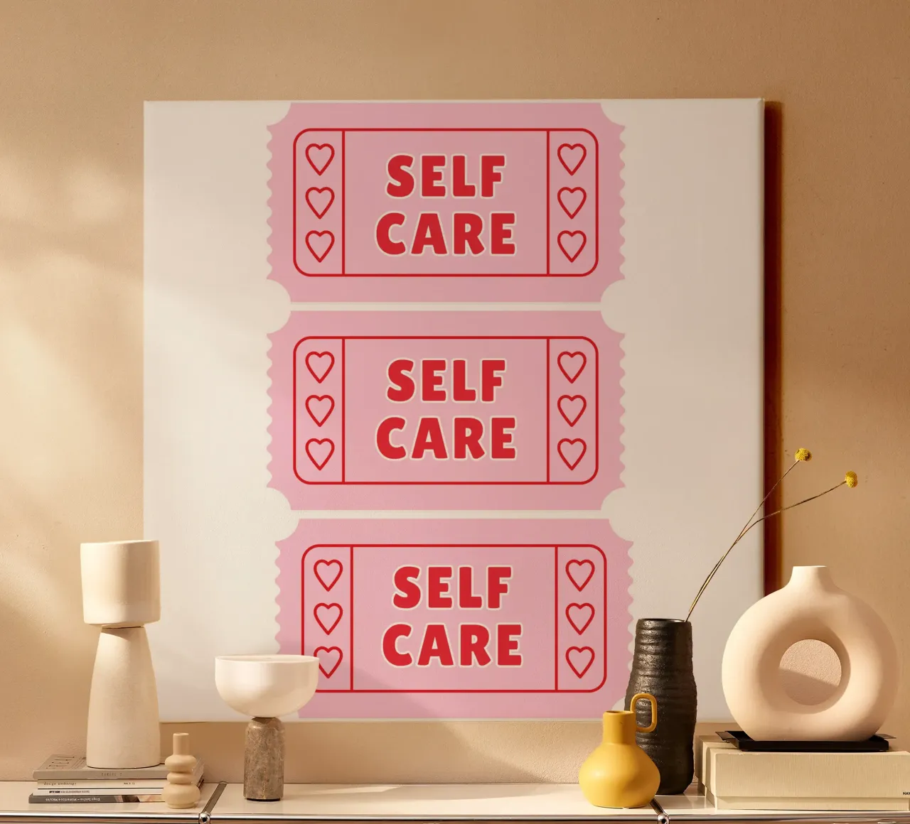 Stampa sulla cura di sé in rosa e rosso tela con Cornice a cassetta da pdigitalprints