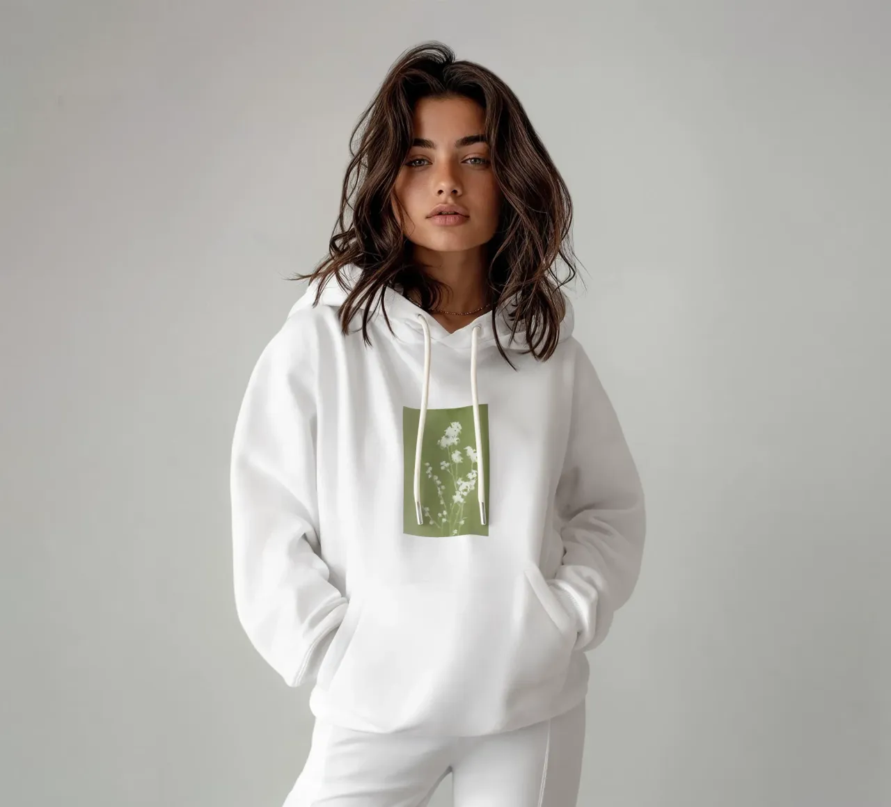 Cianotipo verde floreale felpa con cappuccio da amini54