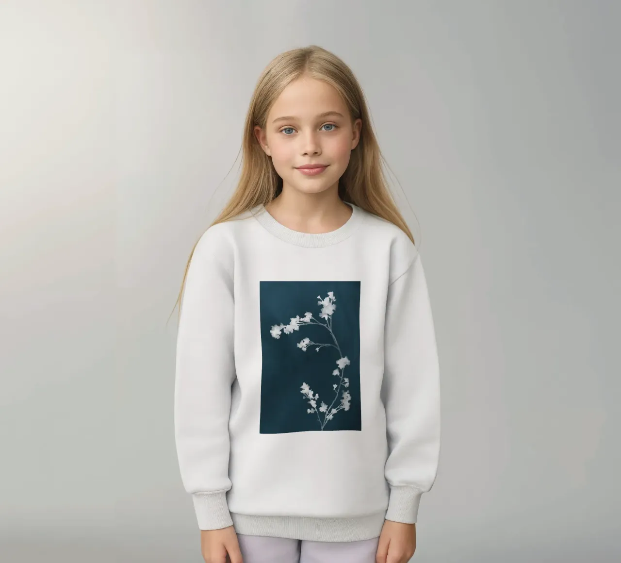 Cianotipia floreale blu felpa bambino da amini54