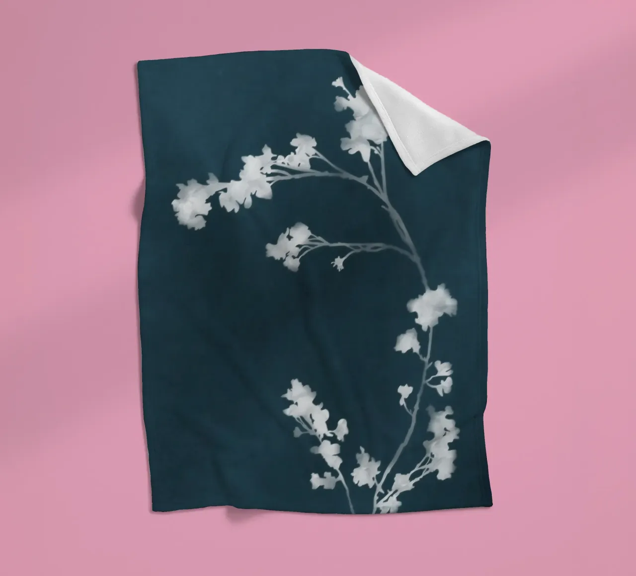 Blue Floral Cyanotype fleece blanket by amini54