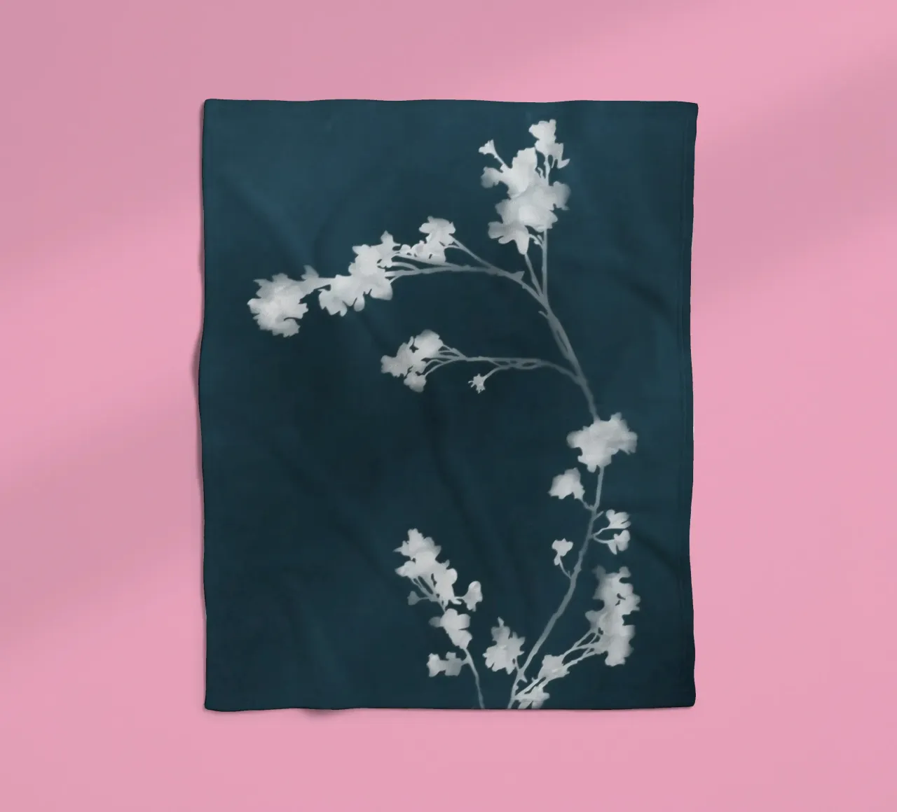 Blue Floral Cyanotype fleece blanket by amini54