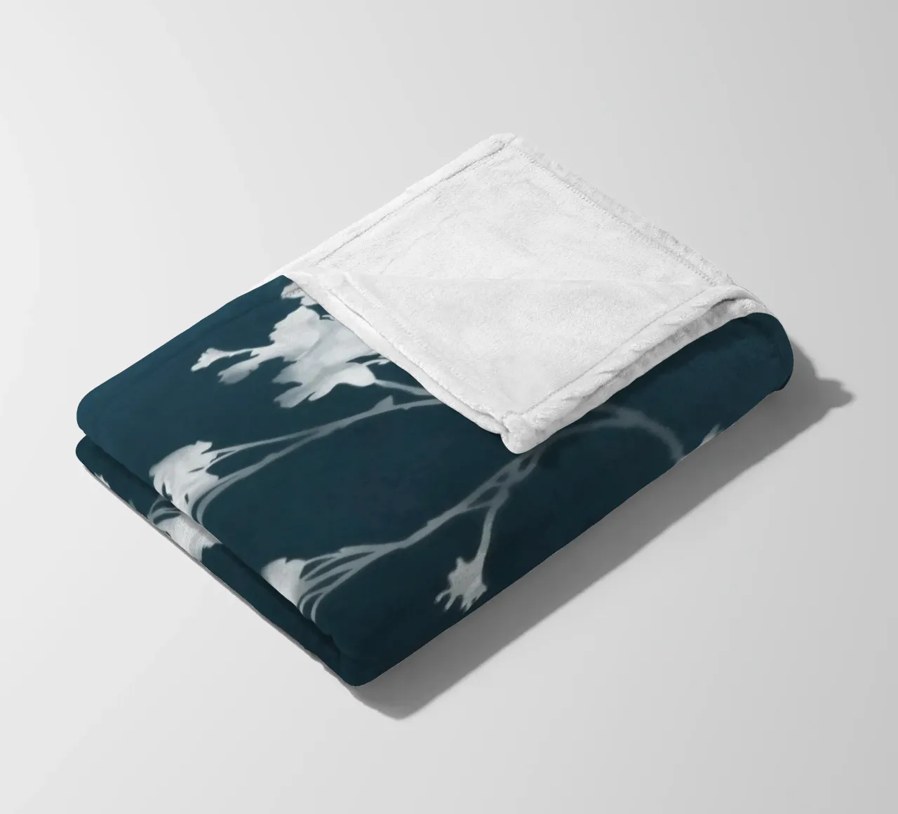 Blue Floral Cyanotype fleece blanket by amini54