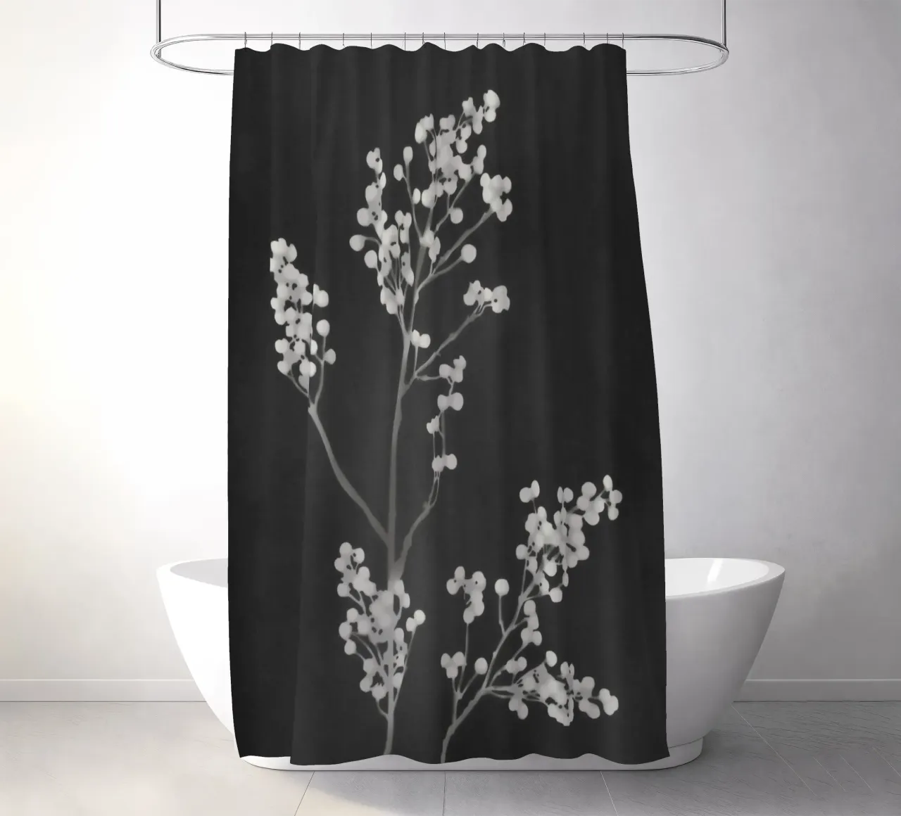 Cianotipia floreale nera tenda da doccia da amini54