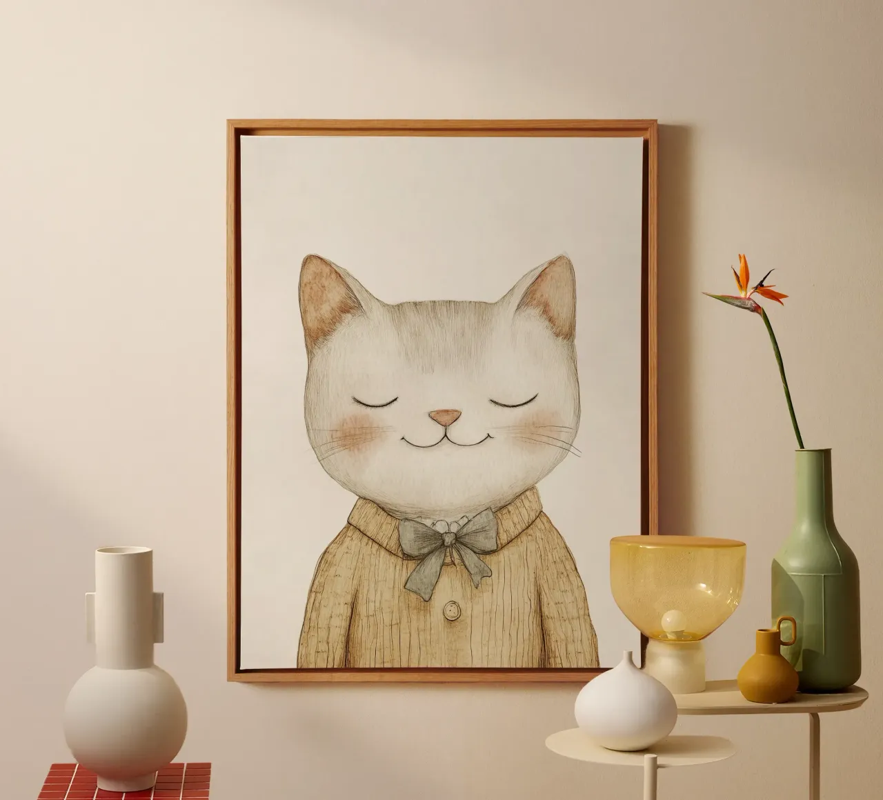 Gatto pastello amore Felix tela con Cornice a cassetta da Carinaprint