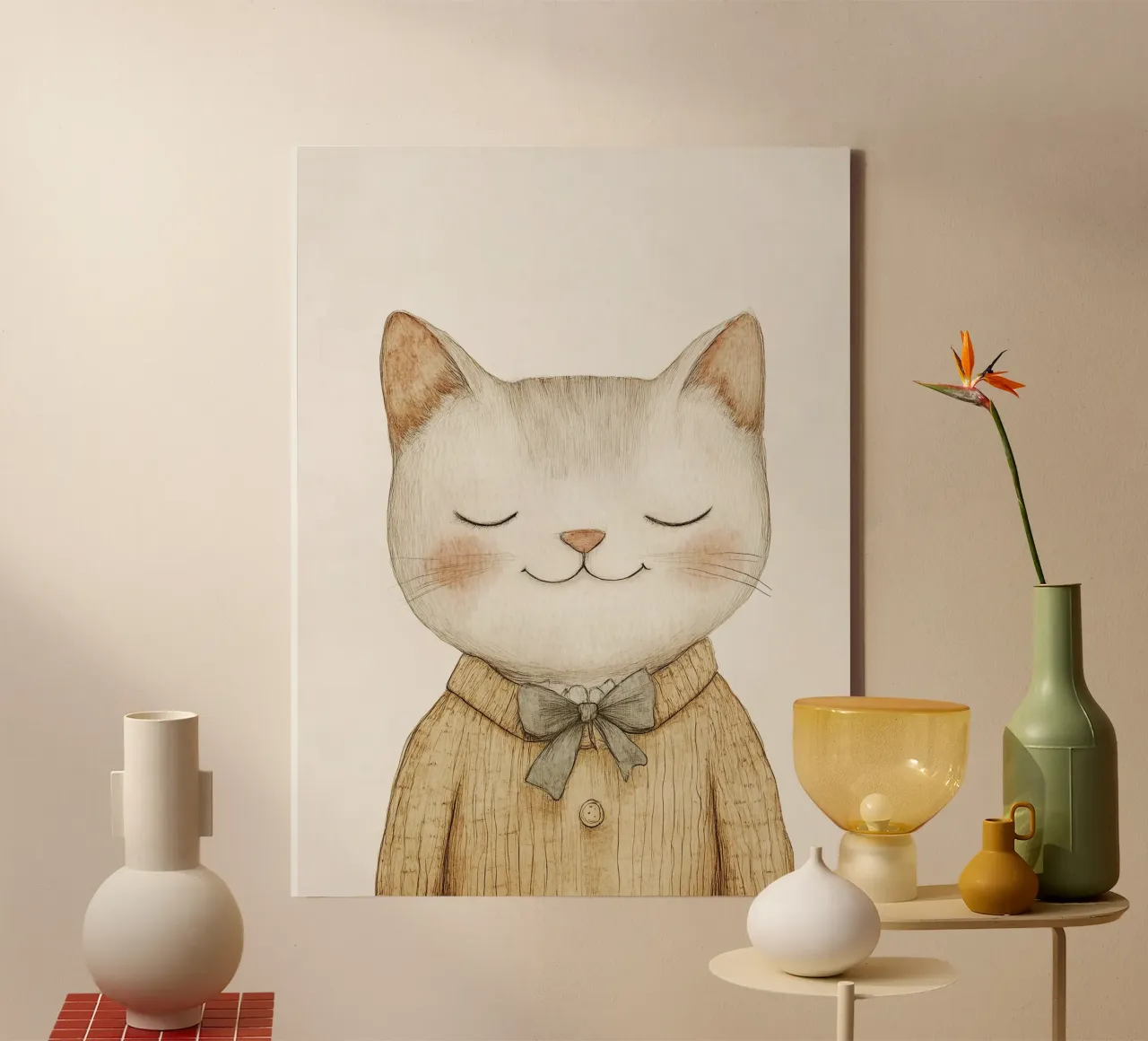Gatto pastello amore Felix tela con Cornice a cassetta da Carinaprint