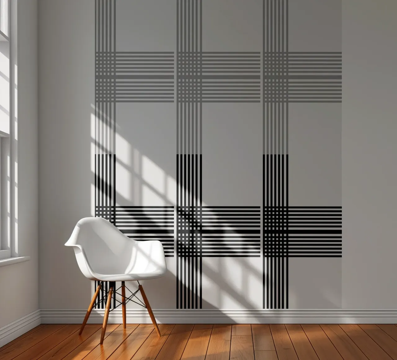 Gray Black Lines Pattern fotobehang van KHouse Studio