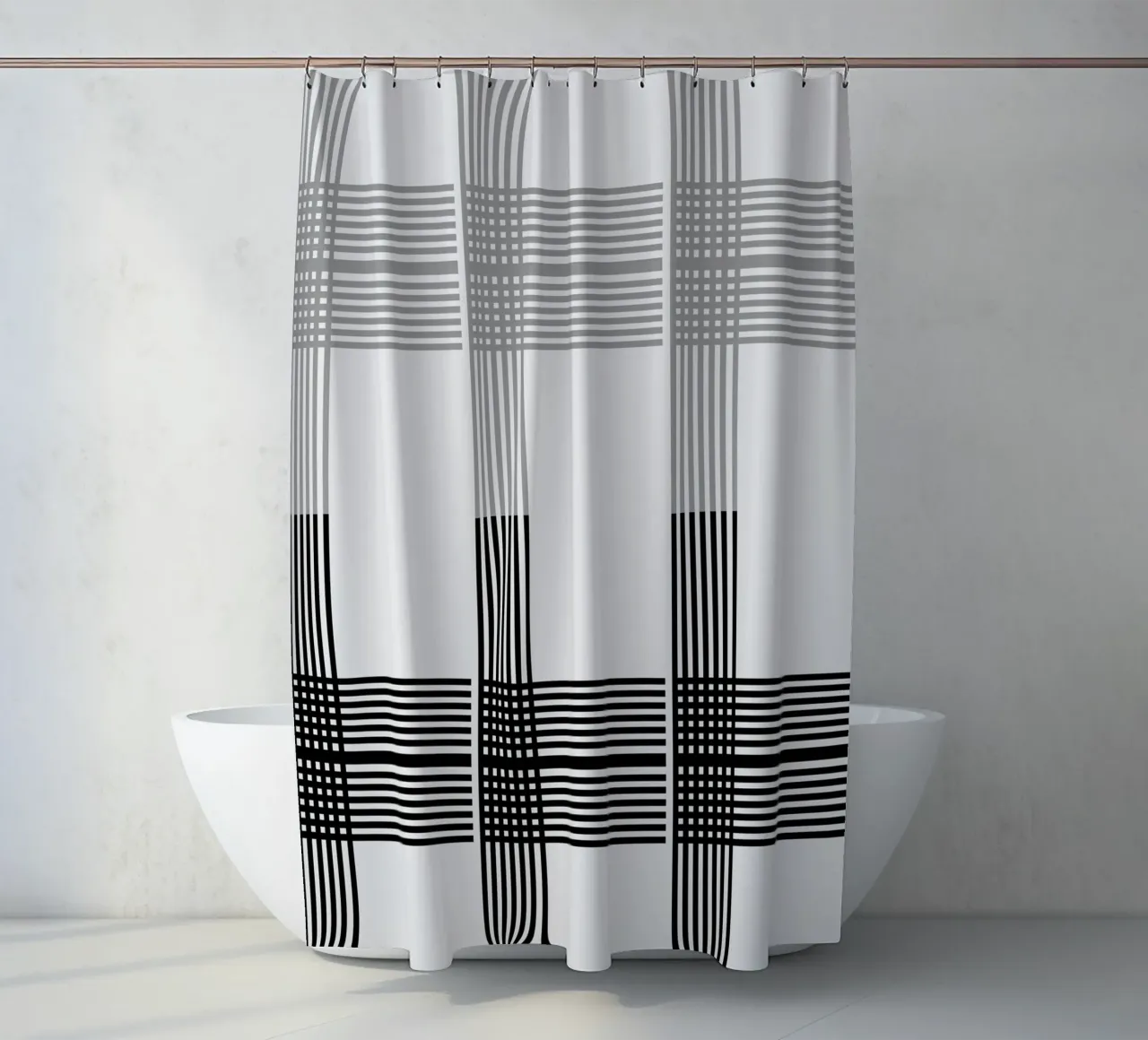 Gray Black Lines Pattern Duschvorhang von KHouse Studio