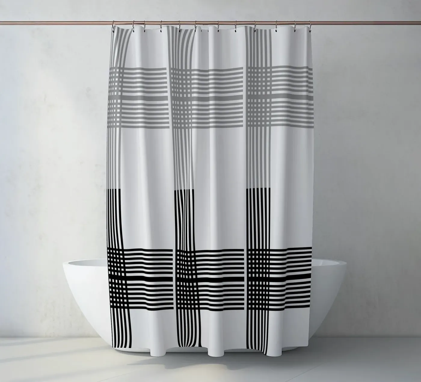 Gray Black Lines Pattern Duschvorhang von KHouse Studio