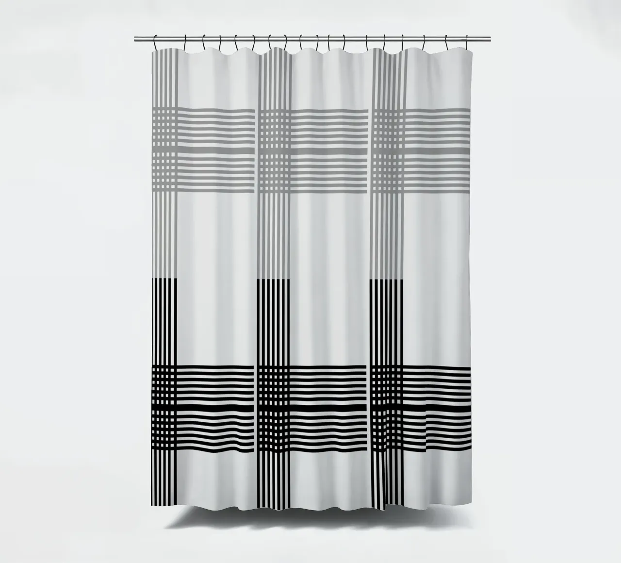 Gray Black Lines Pattern Duschvorhang von KHouse Studio