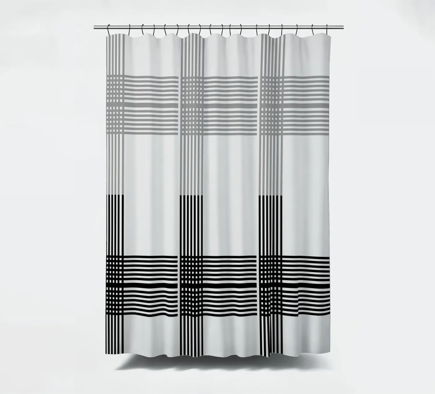 Gray Black Lines Pattern Duschvorhang von KHouse Studio
