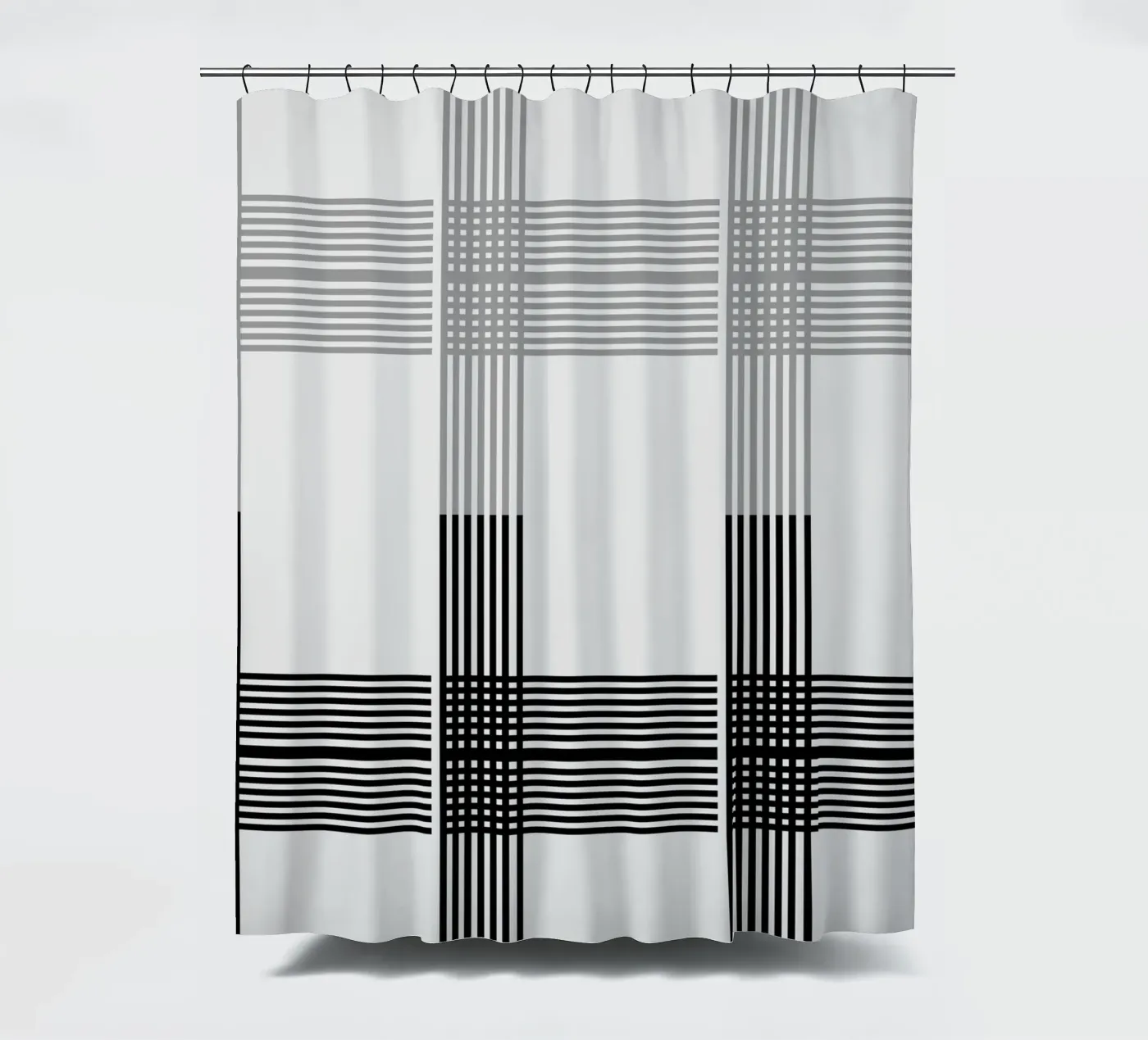 Gray Black Lines Pattern Duschvorhang von KHouse Studio