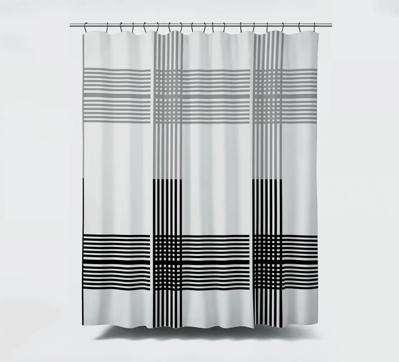 Gray Black Lines Pattern Duschvorhang von KHouse Studio