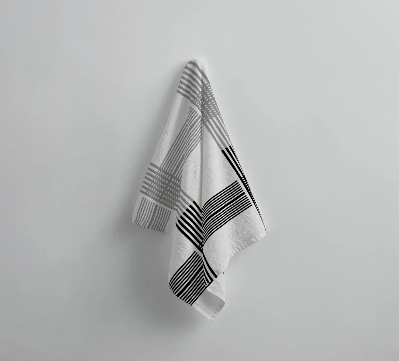 Gray Black Lines Pattern towel by KHouse Studio