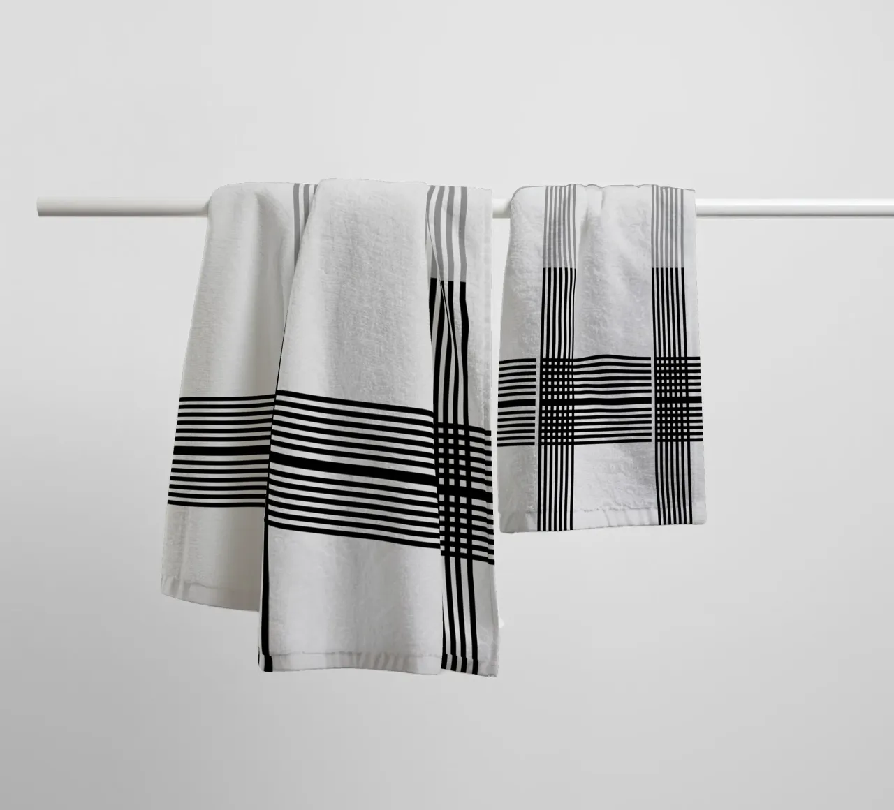 Gray Black Lines Pattern towel by KHouse Studio