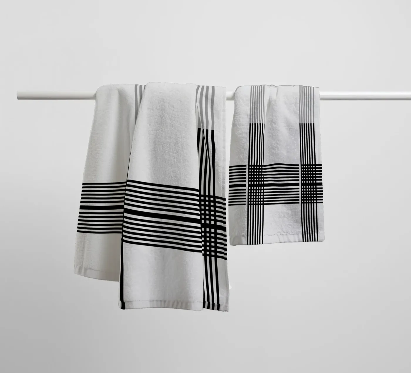 Gray Black Lines Pattern towel by KHouse Studio