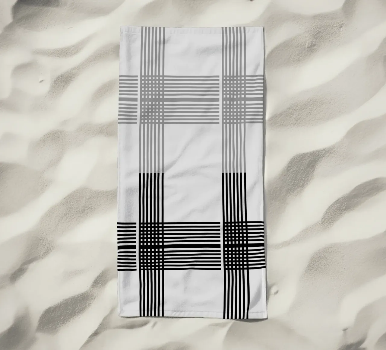 Gray Black Lines Pattern beach towel by KHouse Studio