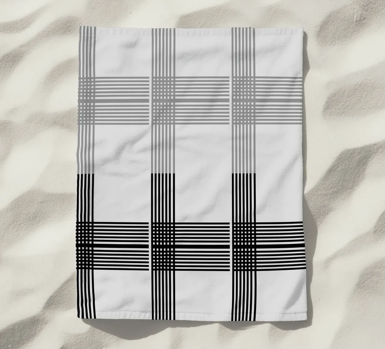 Gray Black Lines Pattern beach towel by KHouse Studio