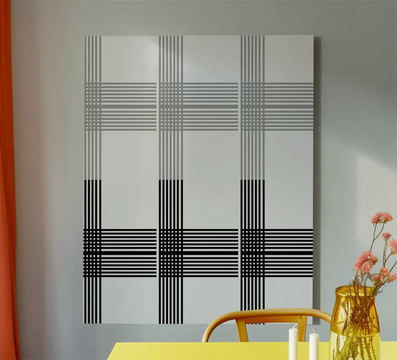 Gray Black Lines Pattern canvas by KHouse Studio