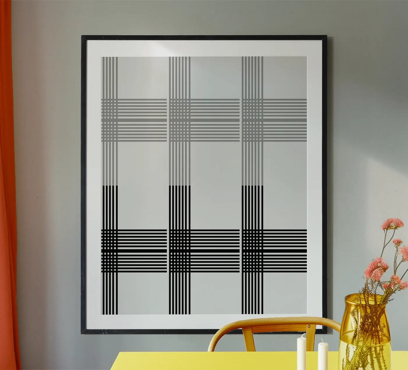 Gray Black Lines Pattern Poster von KHouse Studio