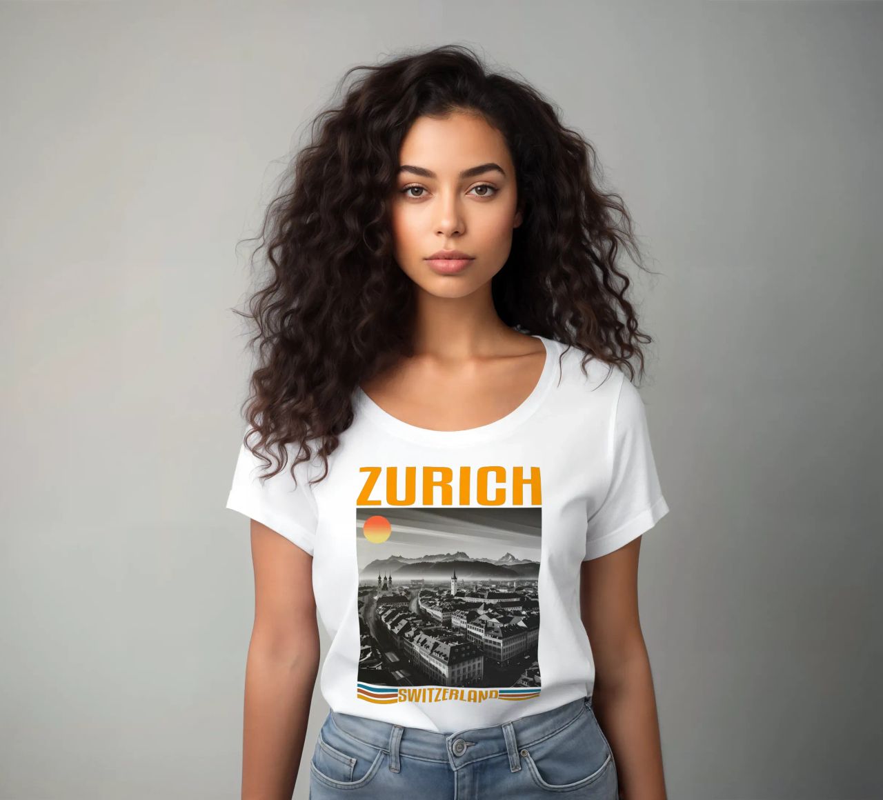 zürich stadtpanorama 70er Jahre retro klassisches Design Frauen T-Shirt von theganduls