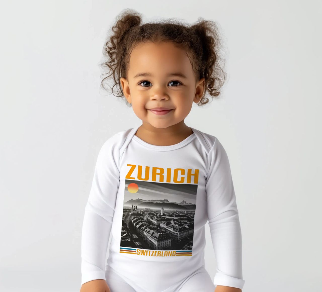 zürich stadtpanorama 70er Jahre retro klassisches Design Langarm Babybody von theganduls