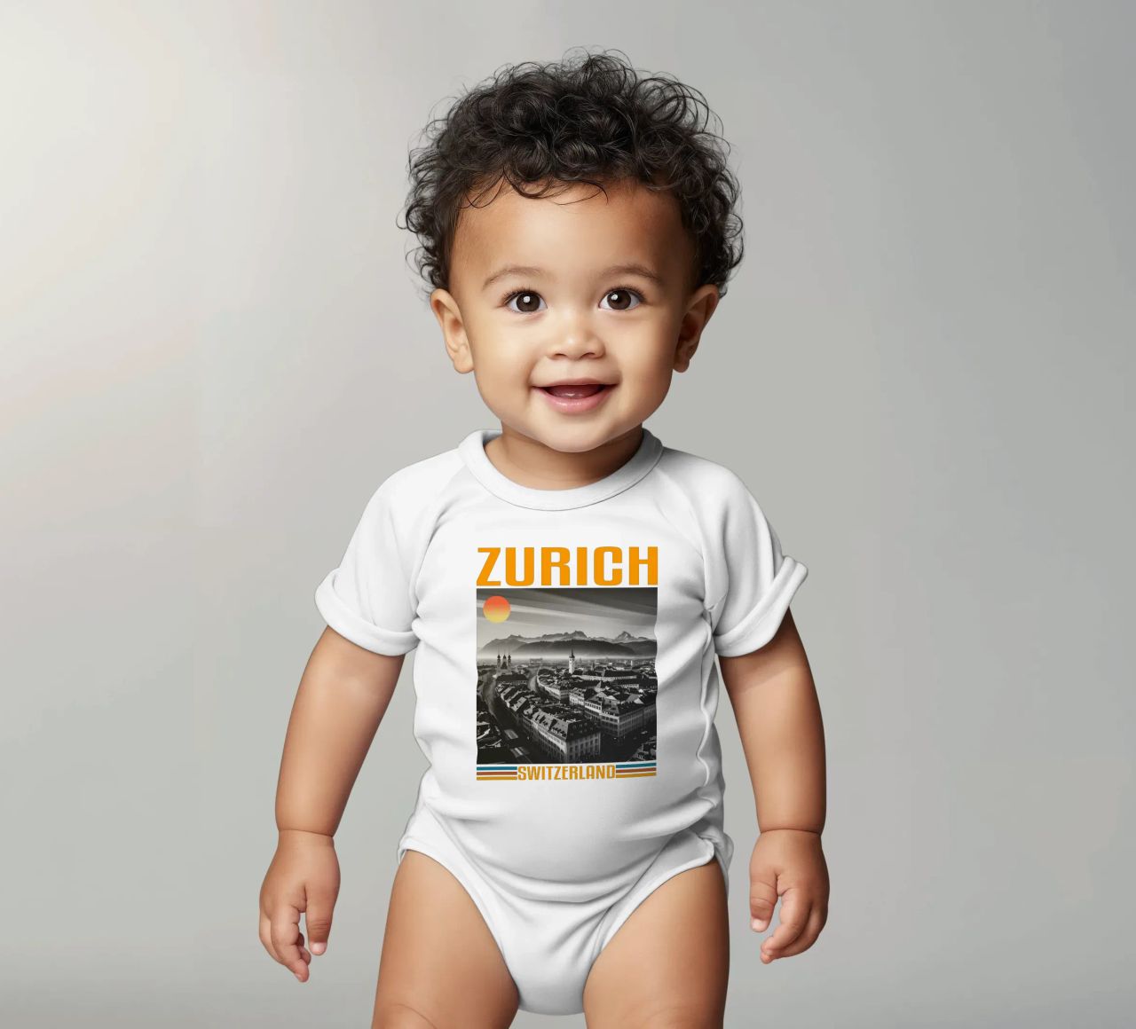 zürich stadtpanorama 70er Jahre retro klassisches Design Kurzarm Babybody von theganduls