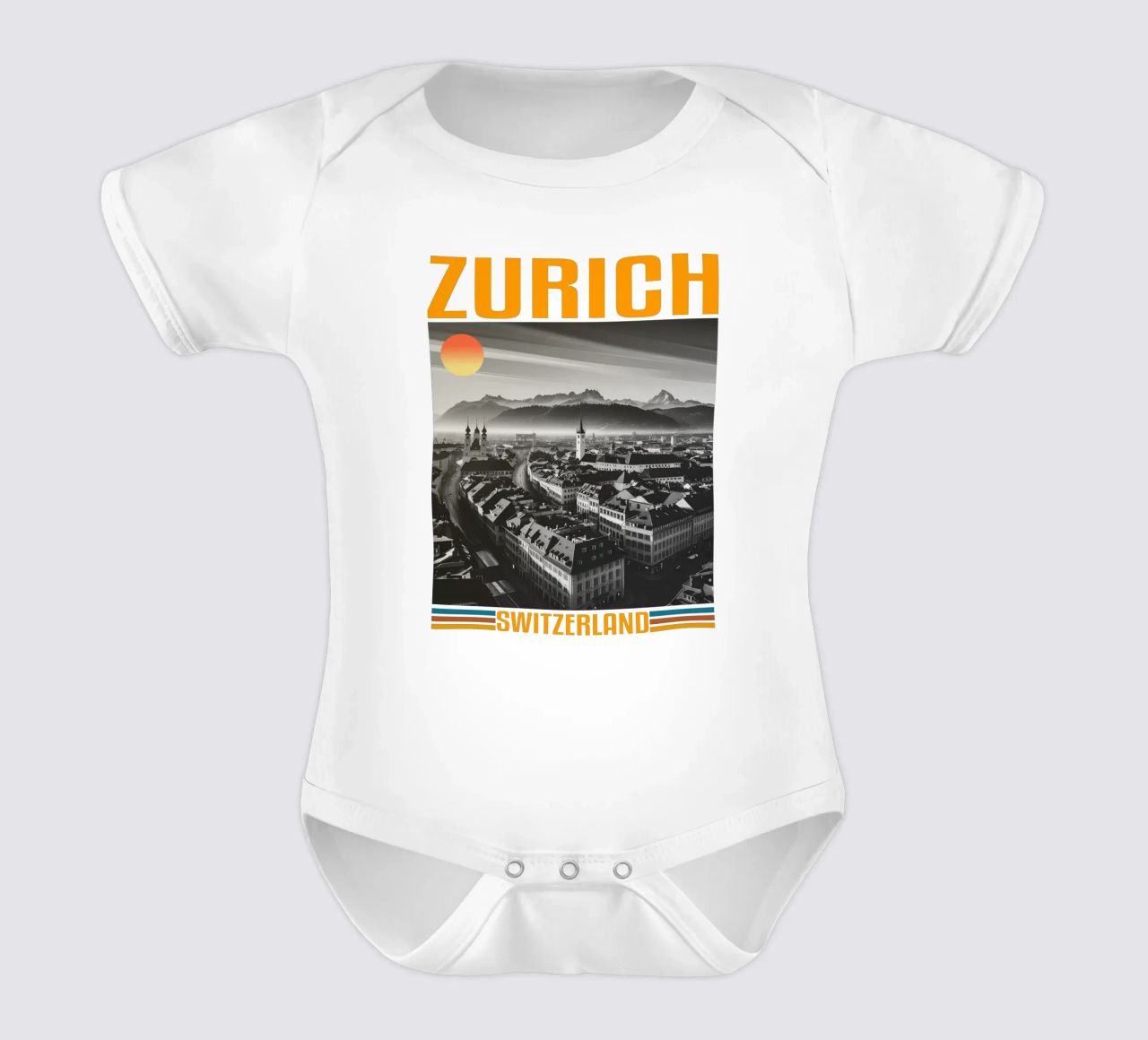 zürich stadtpanorama 70er Jahre retro klassisches Design Kurzarm Babybody von theganduls