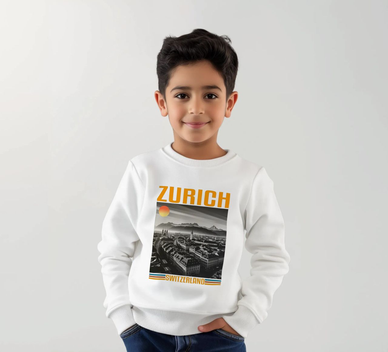 zürich stadtpanorama 70er Jahre retro klassisches Design Kinder Sweatshirt von theganduls