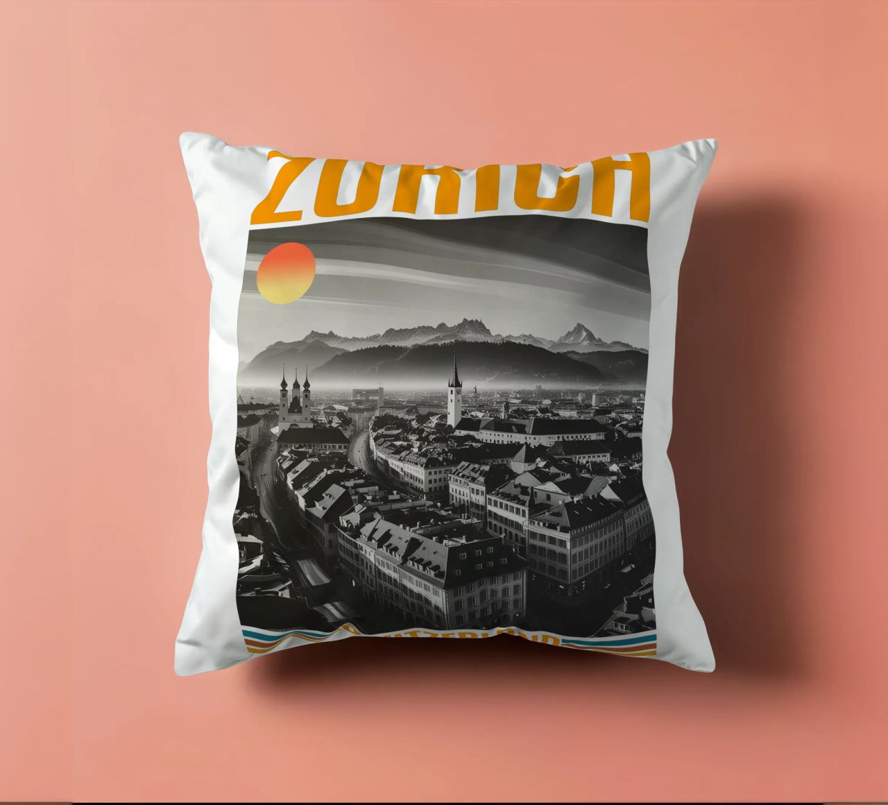 zürich stadtpanorama 70er Jahre retro klassisches Design Kissen von theganduls