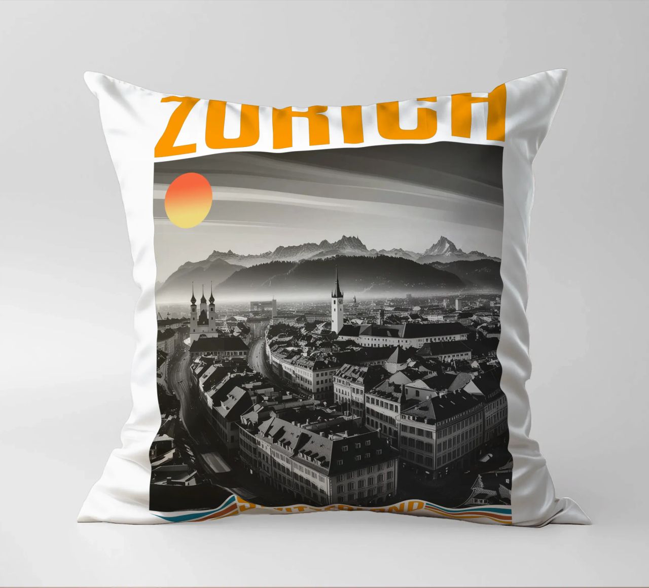 zürich stadtpanorama 70er Jahre retro klassisches Design Kissen von theganduls