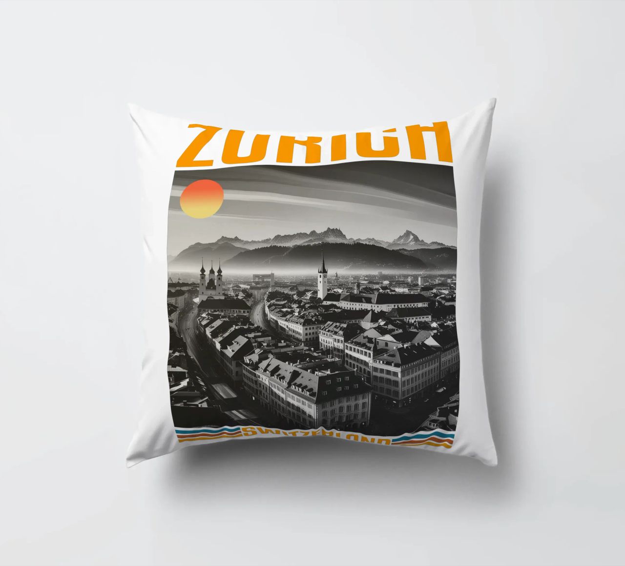 zürich stadtpanorama 70er Jahre retro klassisches Design Kissen von theganduls
