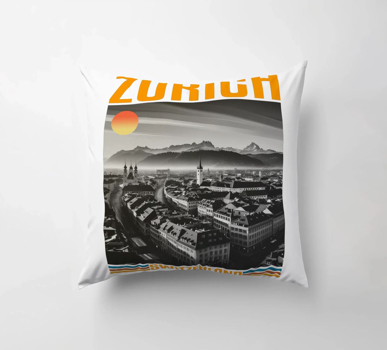 zürich stadtpanorama 70er Jahre retro klassisches Design Kissen von theganduls