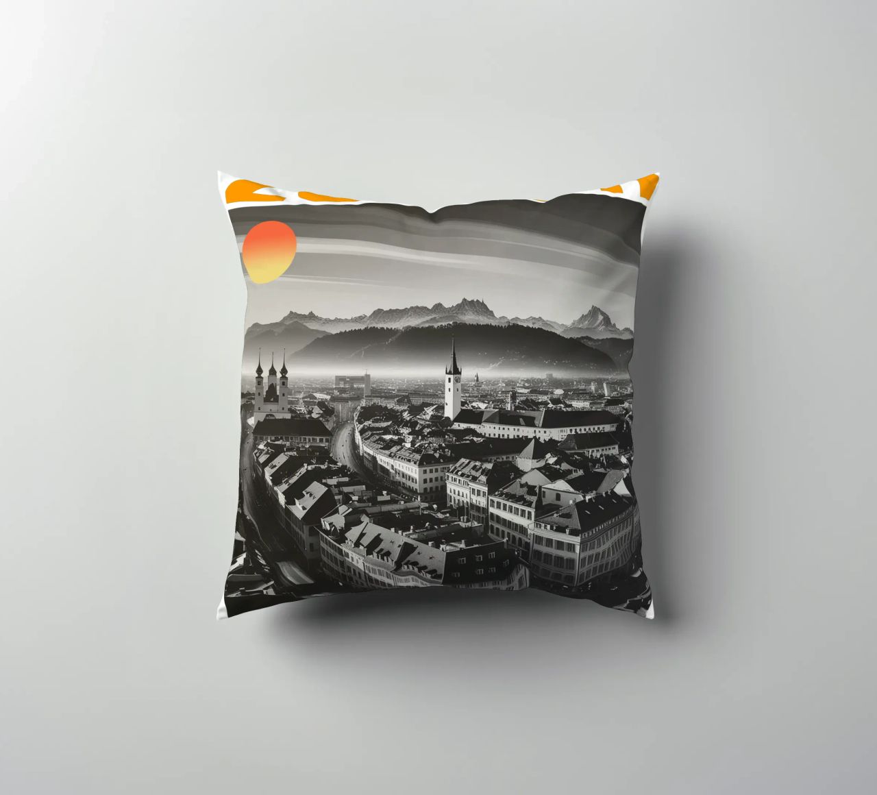zürich stadtpanorama 70er Jahre retro klassisches Design Kissen von theganduls