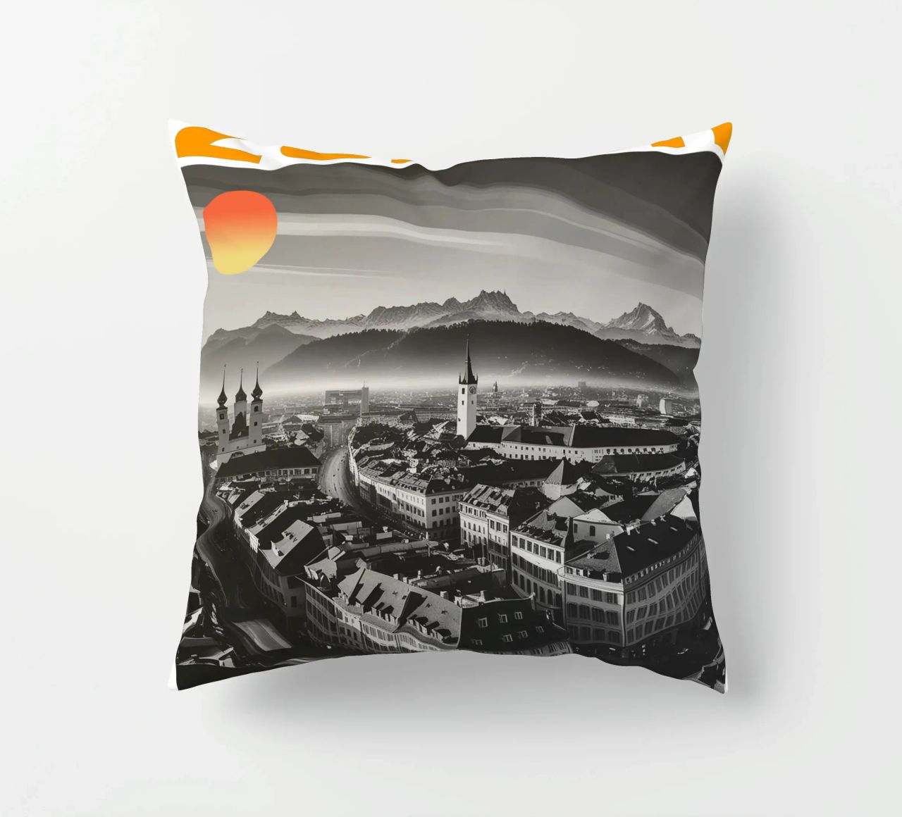 zürich stadtpanorama 70er Jahre retro klassisches Design Kissen von theganduls