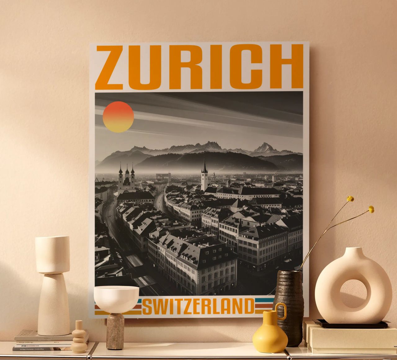 zürich stadtpanorama 70er Jahre retro klassisches Design Forex-Platte von theganduls