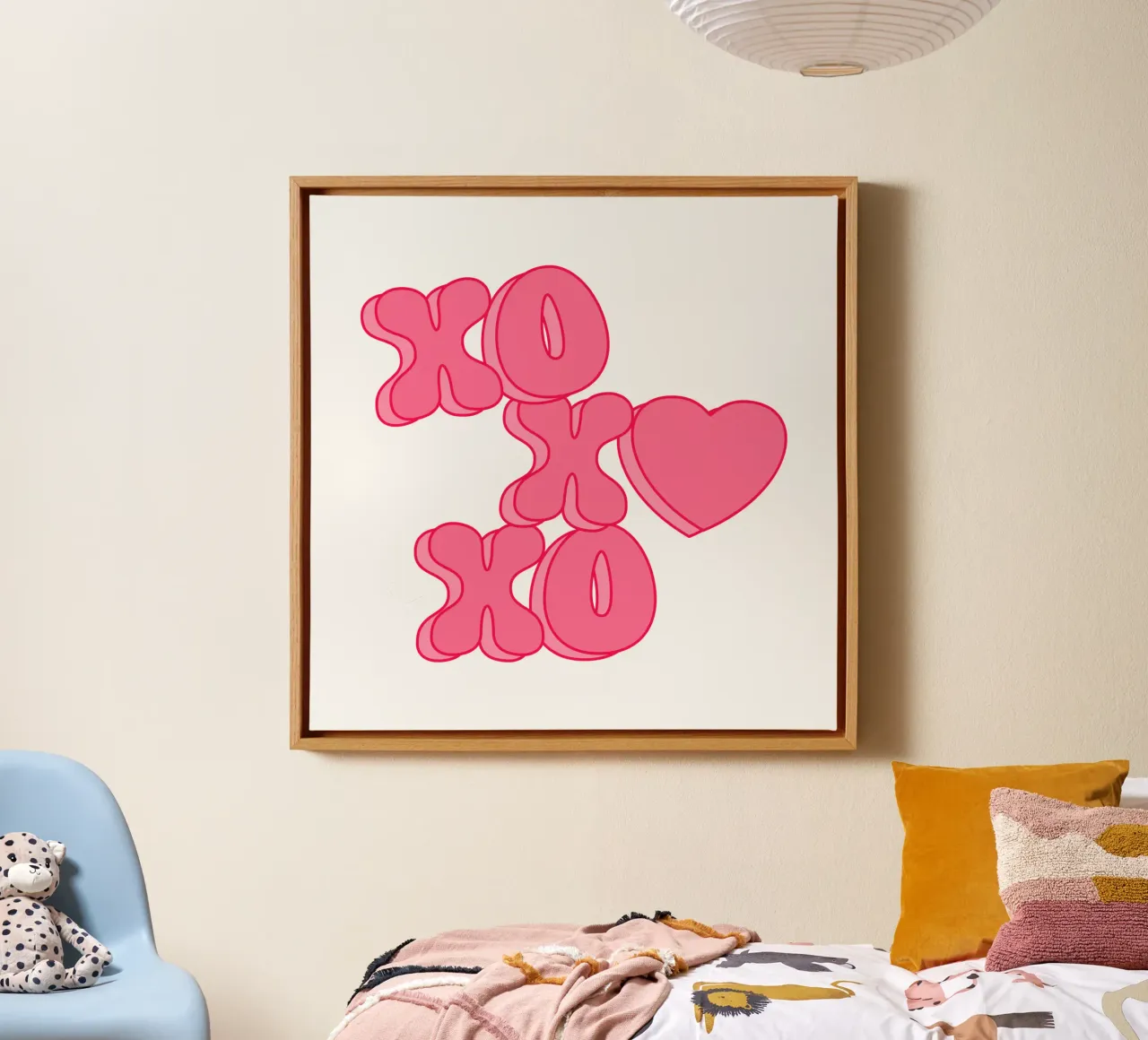 XO XO XO Print, Roze Preppy Kunst, Dopamine Kunst canvas met Baklijst van pdigitalprints