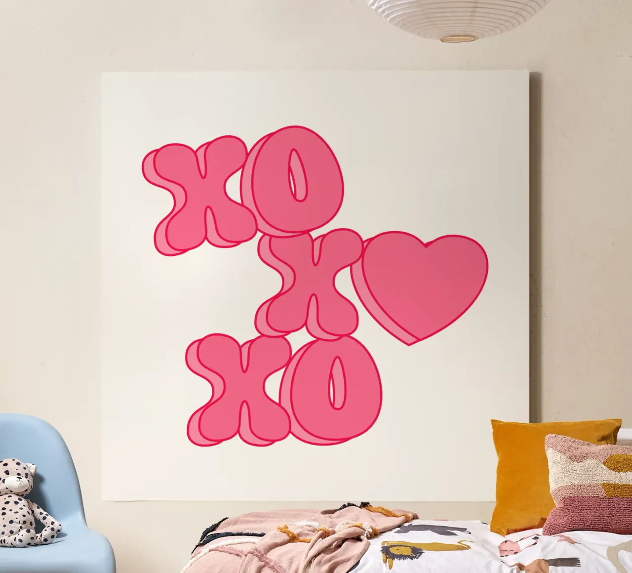 XO XO XO Print, Roze Preppy Kunst, Dopamine Kunst canvas met Baklijst van pdigitalprints