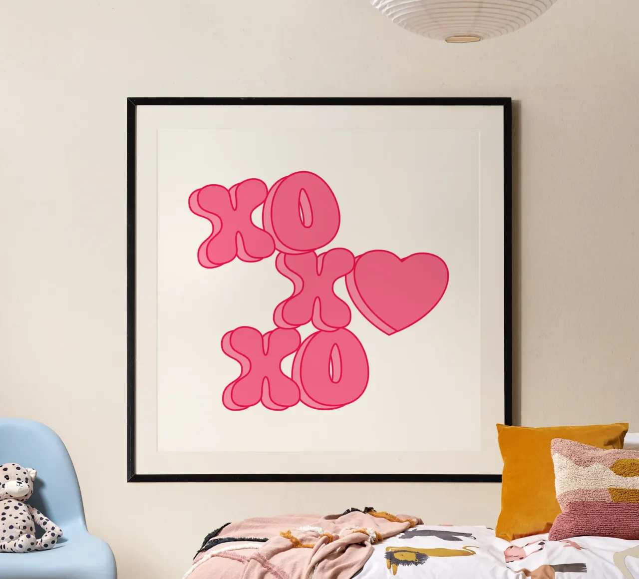 XO XO XO Druck, Rosa Preppy Kunst, Dopamin Kunst Poster mit Kunststoffrahmen von pdigitalprints