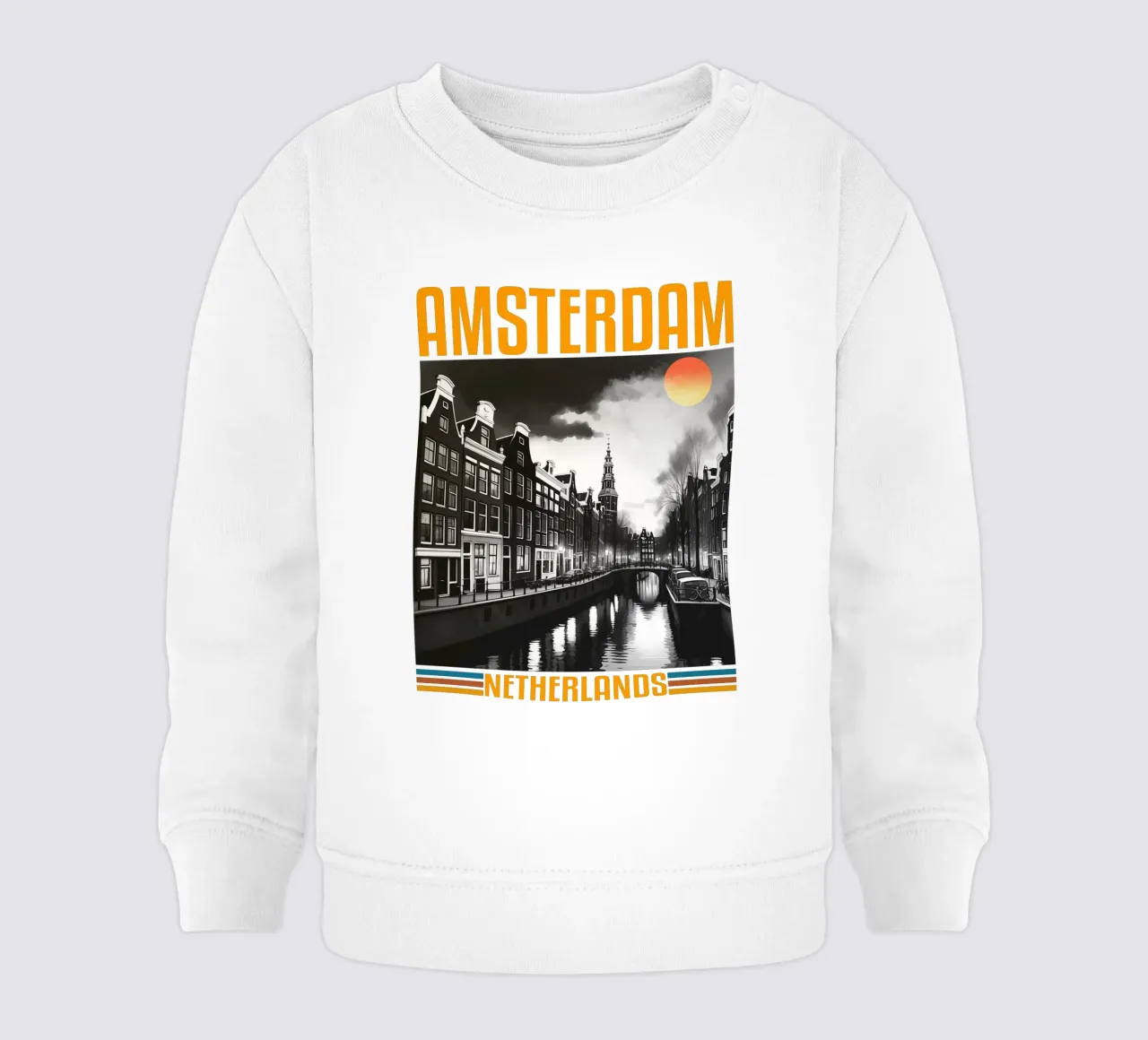 Panorama della città di Amsterdam anni '70, design classico e retrò felpa neonato da theganduls