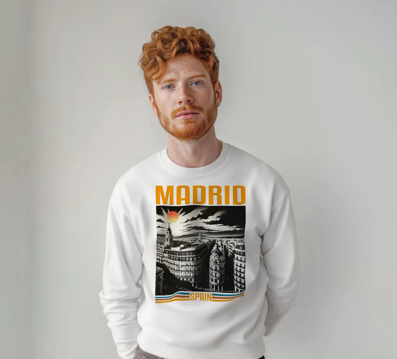 Panorama della città di MADRID Design classico retrò anni '70 felpa da theganduls