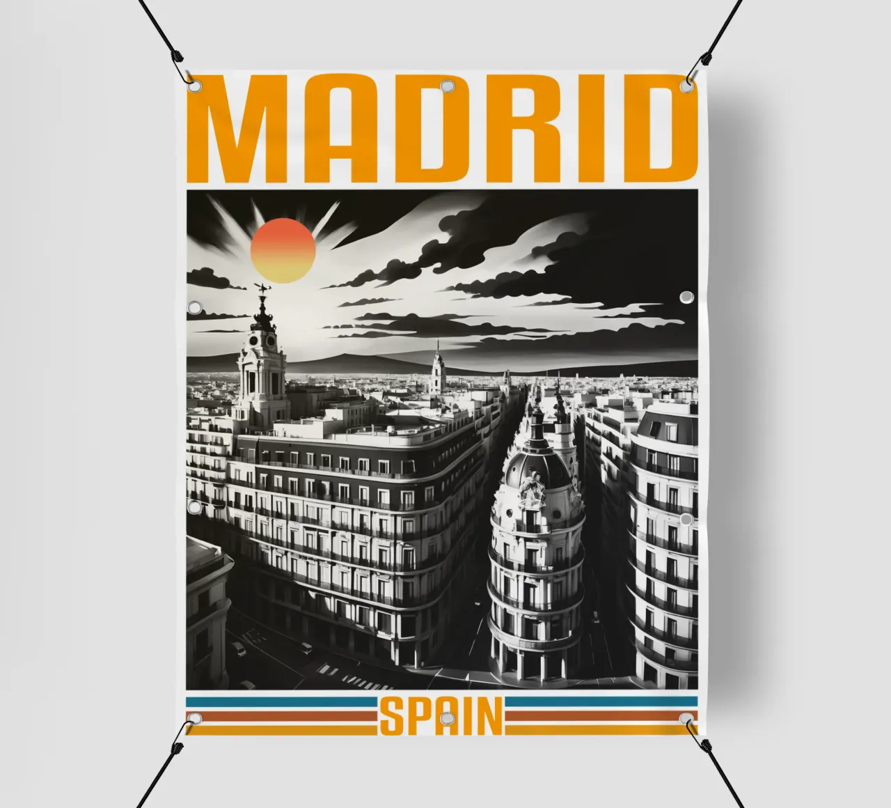 Panorama della città di MADRID Design classico retrò anni '70 telo in pvc da theganduls