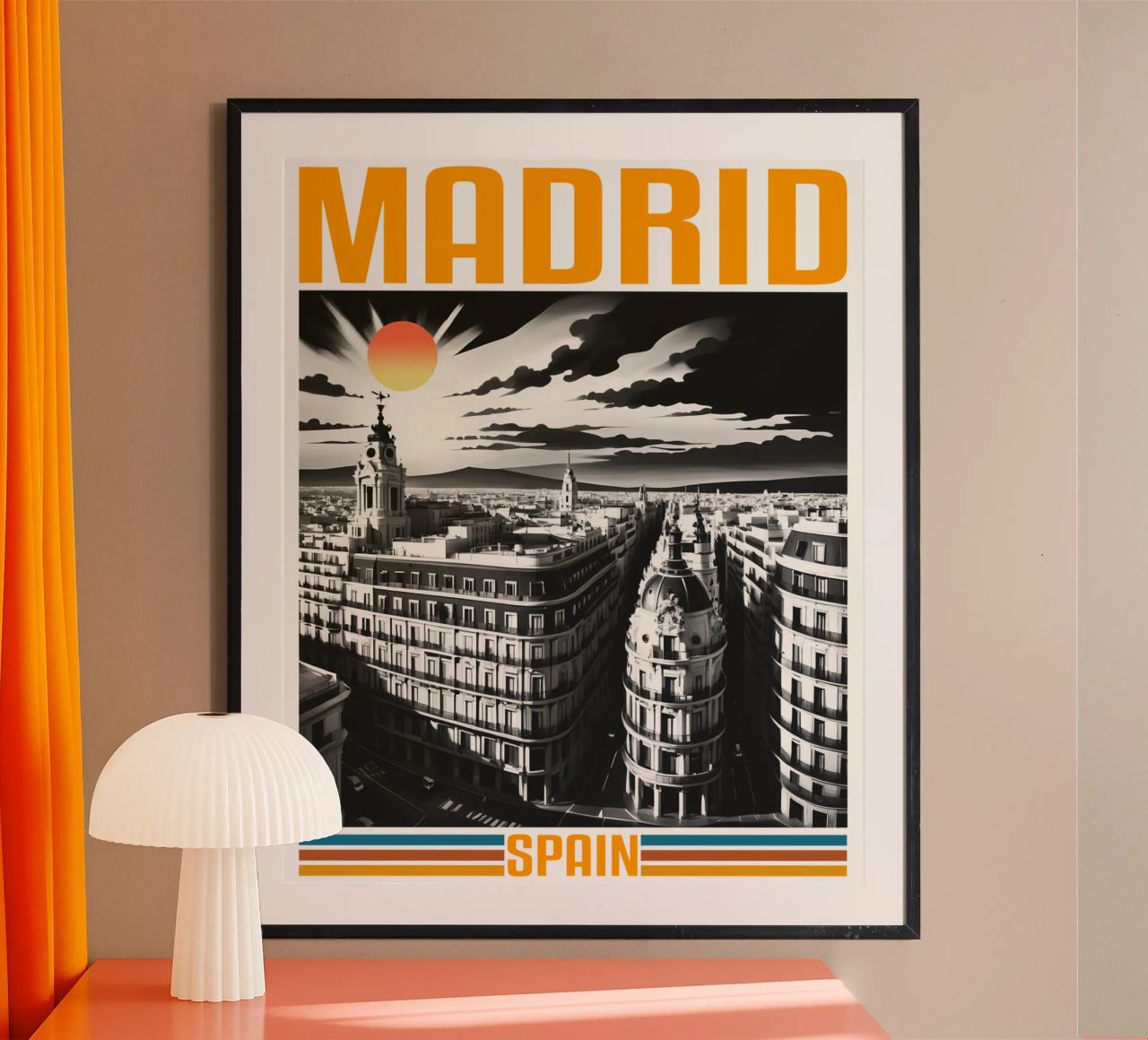 MADRID city panorama 70's retro classic design poster by theganduls