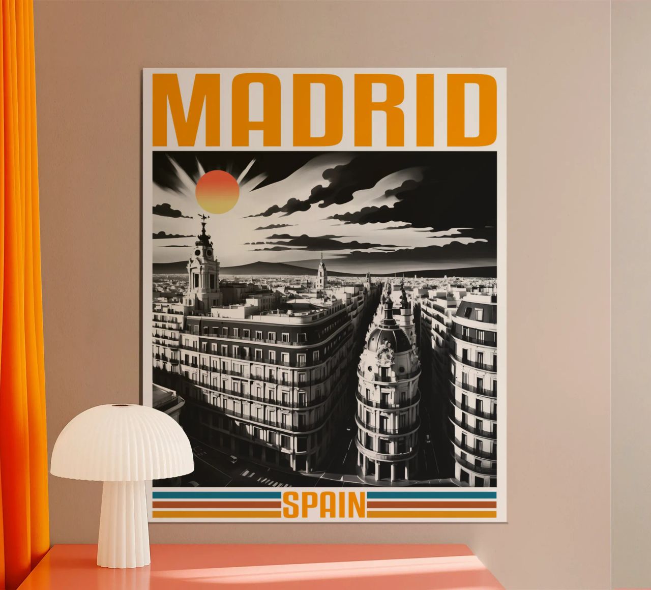 MADRID city panorama 70's retro classic design poster by theganduls