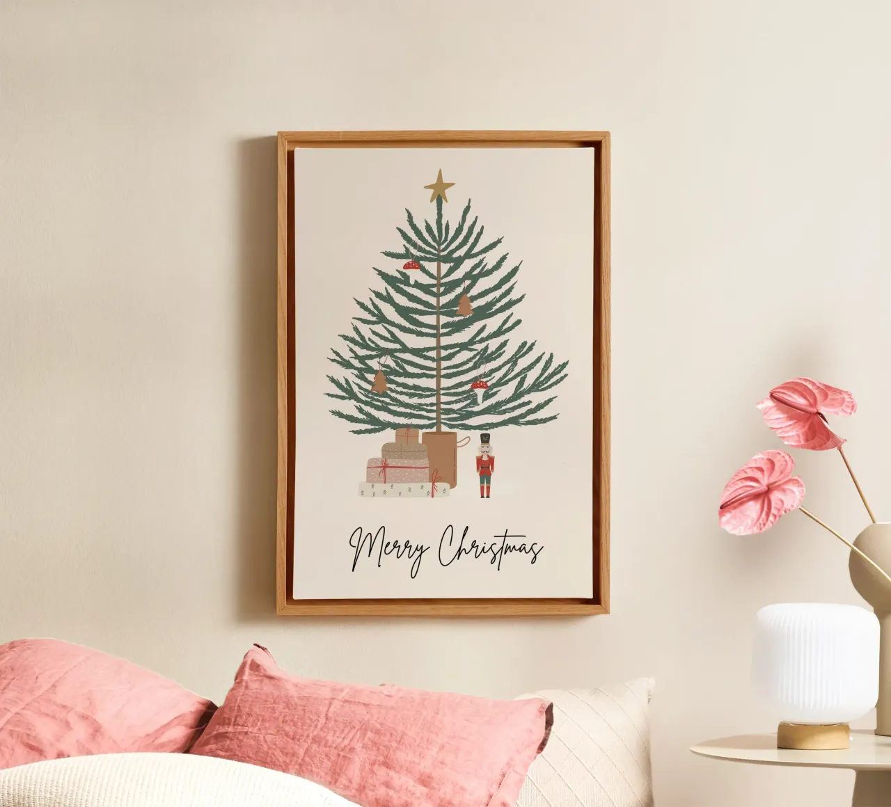 Vrolijk kerstfeest kunstdruk canvas met Baklijst van pdigitalprints