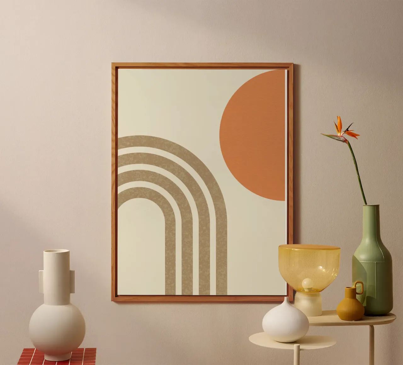 Arancione di metà secolo Sun & Rainbow alluminio dibond da MoonlightPrint