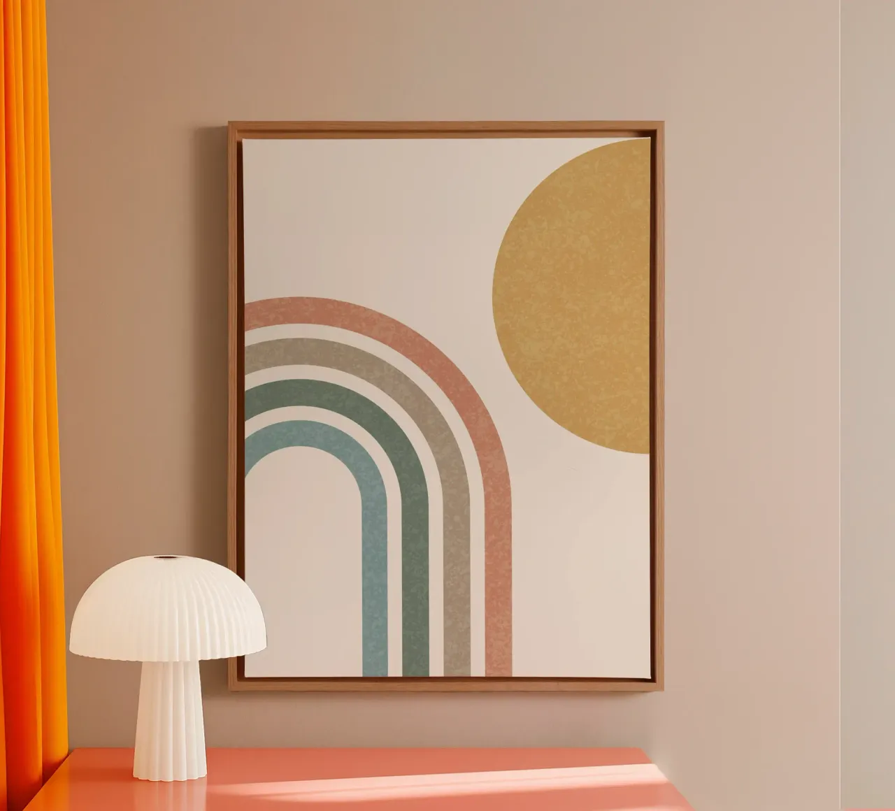 Sole e arcobaleno d'oro di metà secolo tela con Cornice a cassetta da MoonlightPrint